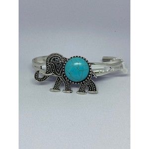 Silver Tone Elephant Turquoise Stone Cuff Bracelet